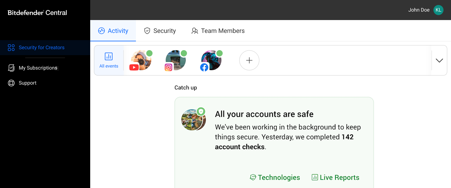 How to use Bitdefender Security for Creators - Activity dashboard