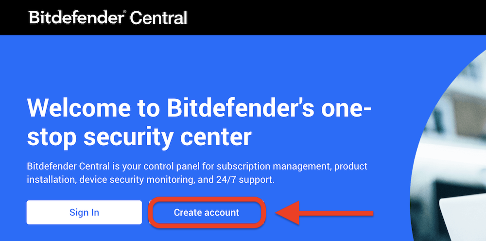 create Bitdefender Central account