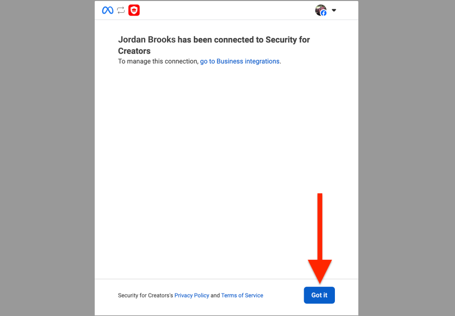 Facebook account connected to Bitdefender Security for Creators
