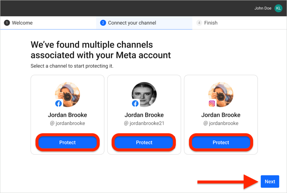 Protect each channel associated with your Meta account