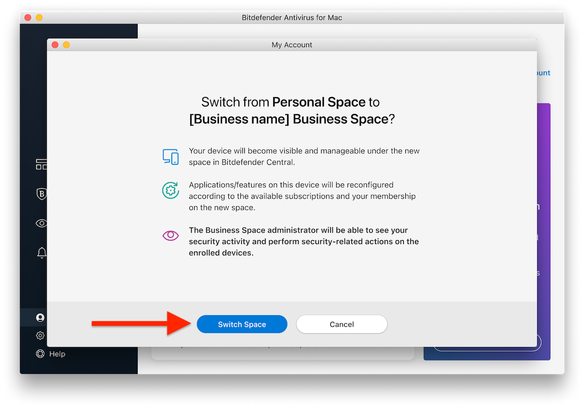 Switch to business space if the device is not using Bitdefender Ultimate Small Business Security.