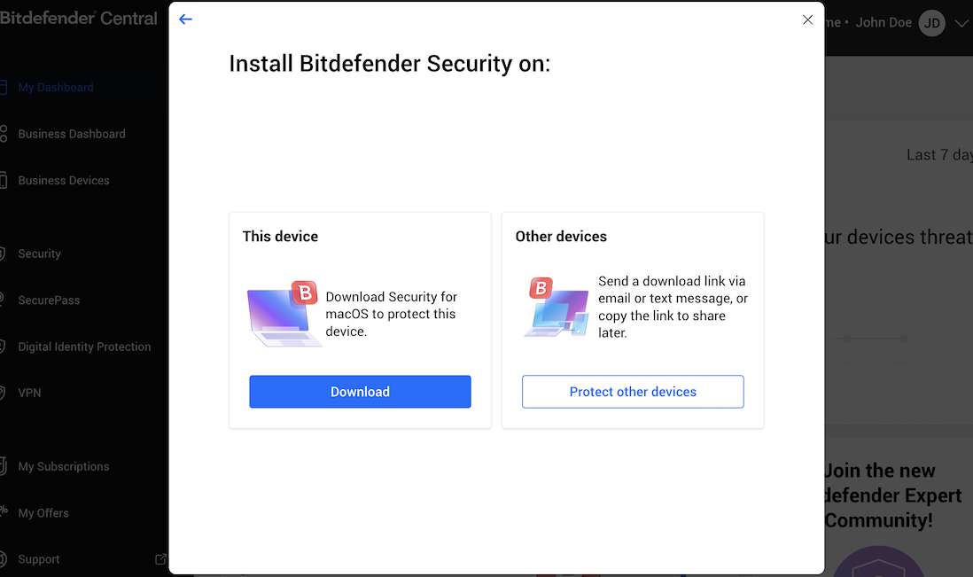 how to install Bitdefender Ultimate Small Business Security on another device