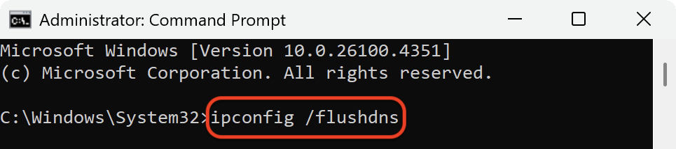 Command Prompt with ipconfig /flushdns command. How to flush DNS cache on Windows