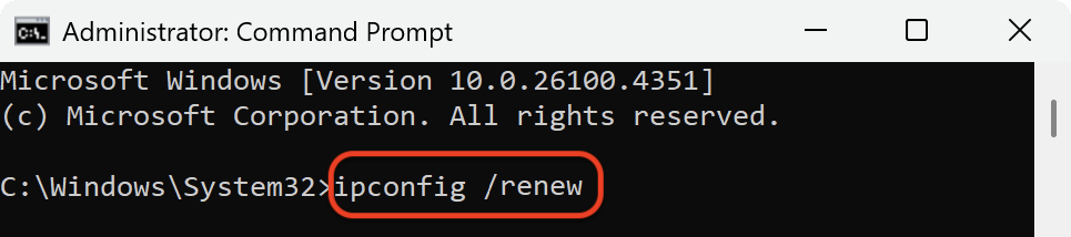 Command Prompt with ipconfig /renew command. How to flush DNS cache on Windows