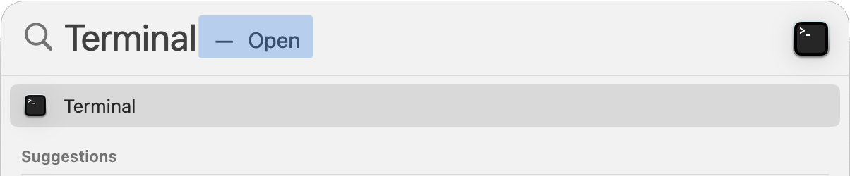 Mac Spotlight Search showing Terminal