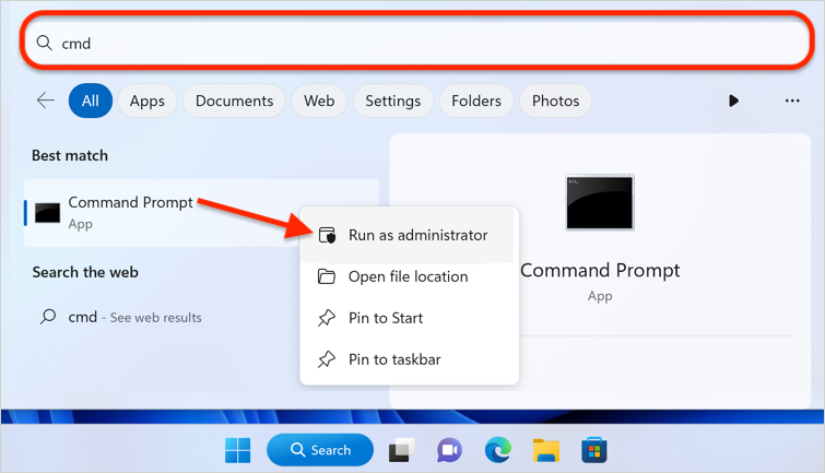 Windows Command Prompt opened as Administrator