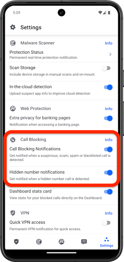 Call blocking settings