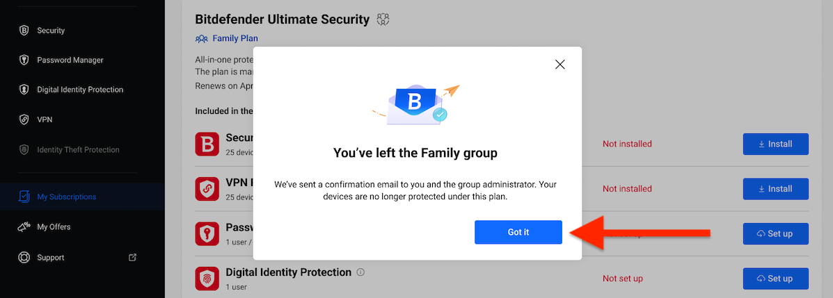 You've left the family group