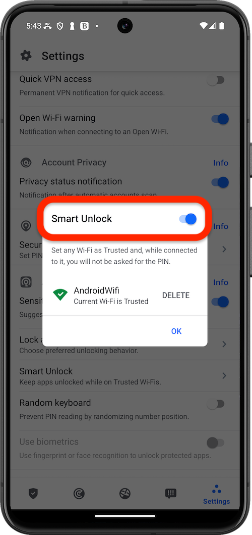 Disable Smart Unlock