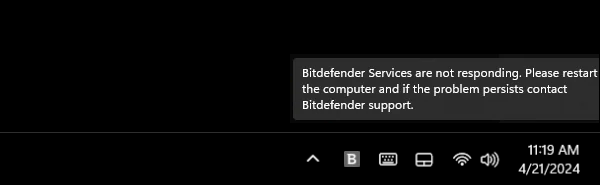 error: Bitdefender services are not responding