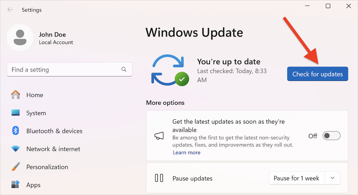 Check for updates - Update Windows if the mouse doesn't work in Rescue Environment