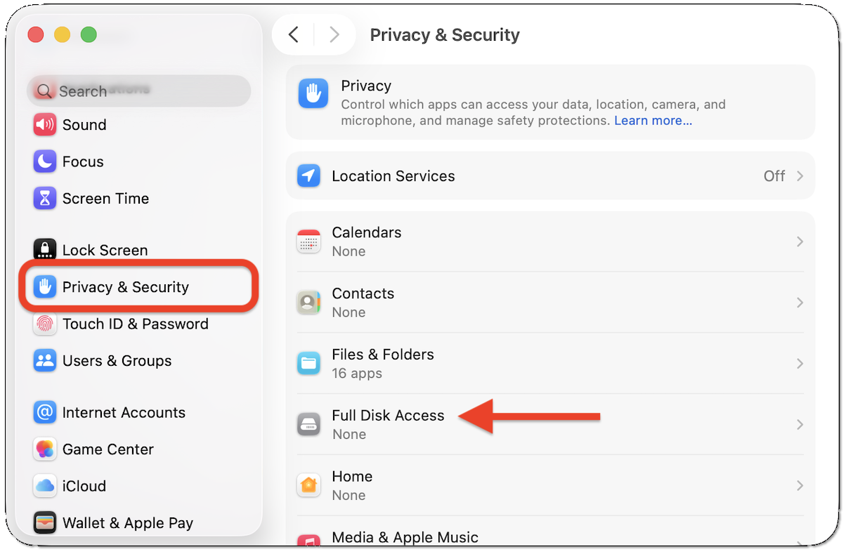 Full Disk Access macOS Tahoe