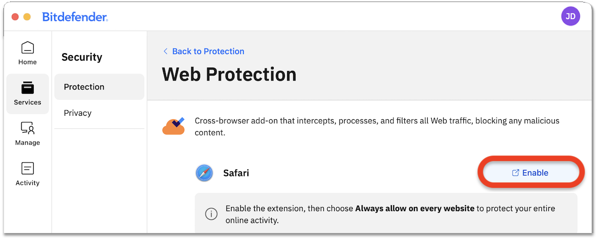 How to solve Web Protection installation issues on macOS - Safari