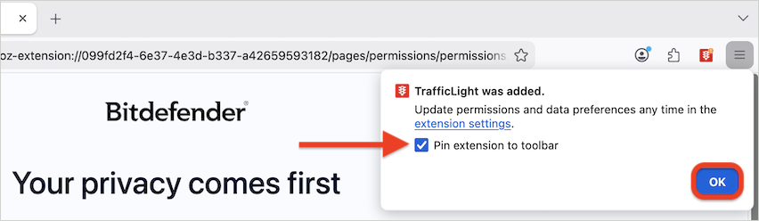 Pin extension to toolbar