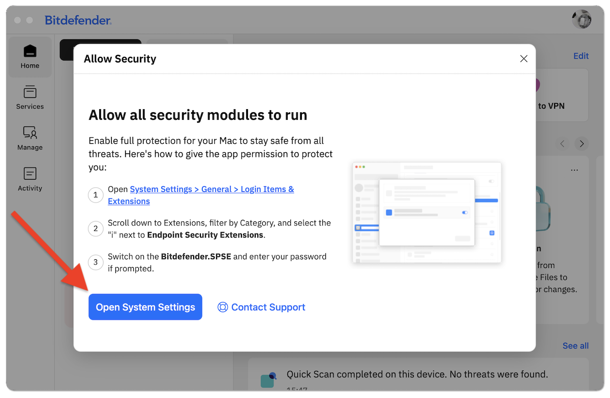 Allow all security modules > Open System Settings