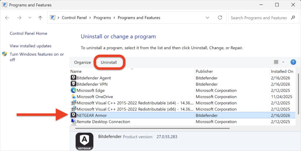 Uninstall NETGEAR Armor for Windows - Bitdefender Consumer Support Center