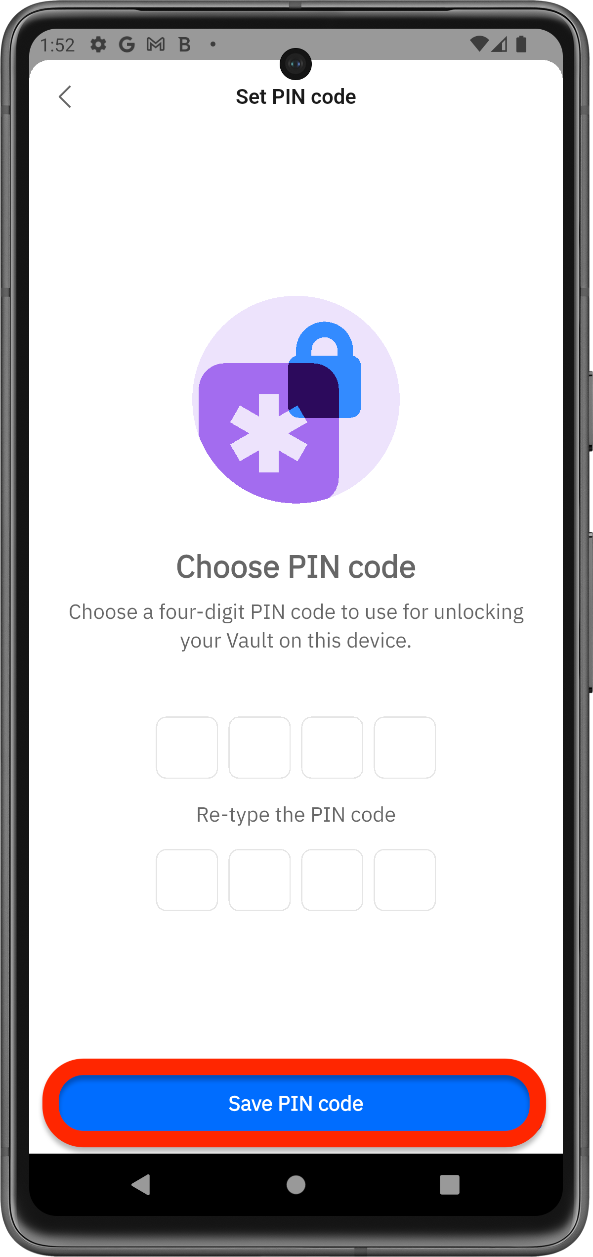 Save PIN code
