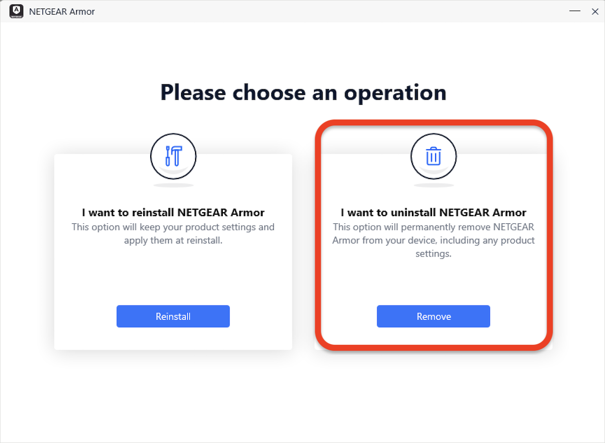 uninstall NETGEAR Armor