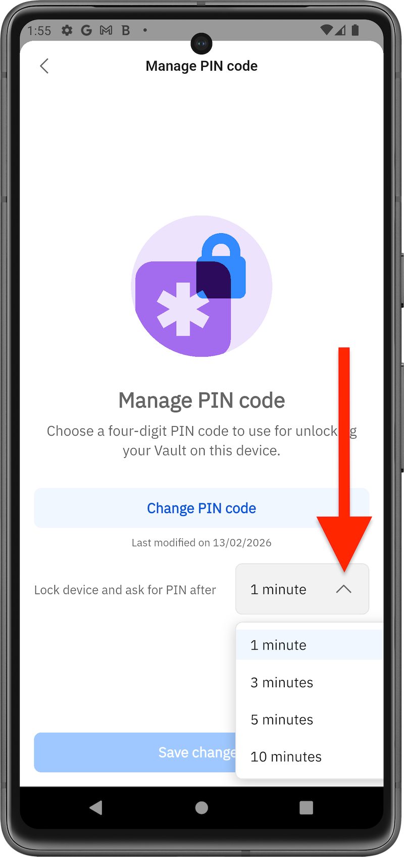 Lock device and ask for PIN after
