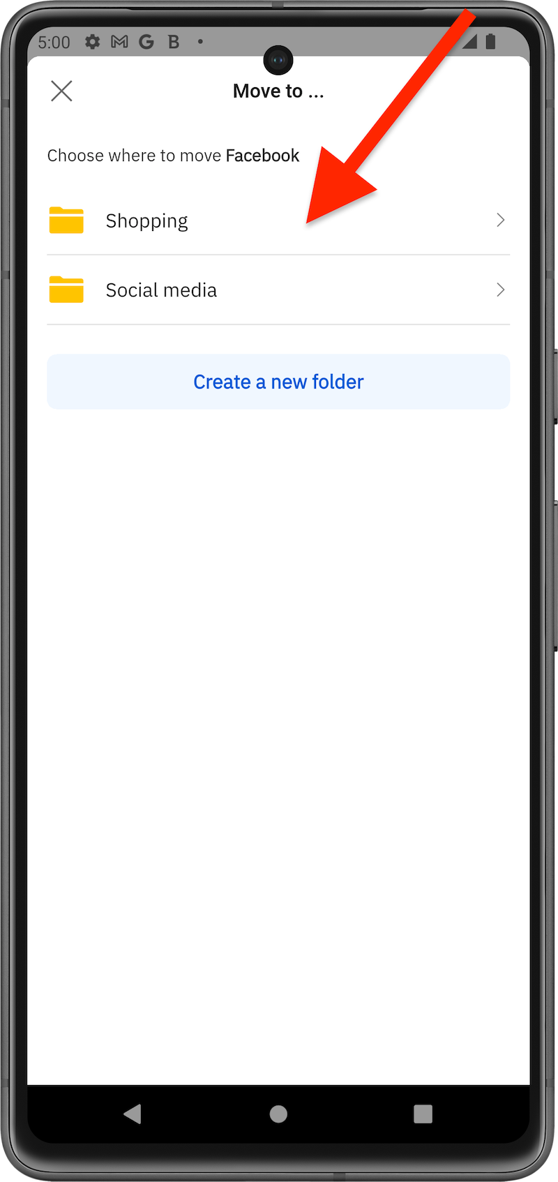 Choose where to move item