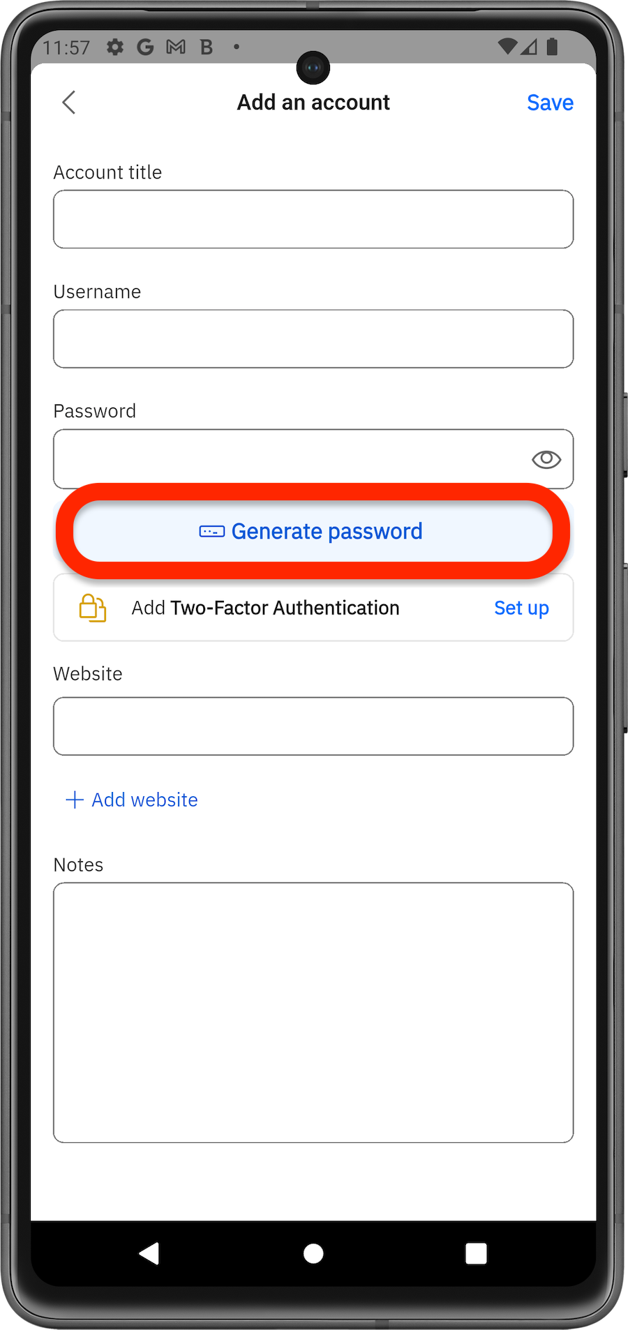 Generate password in Bitdefender Hub
