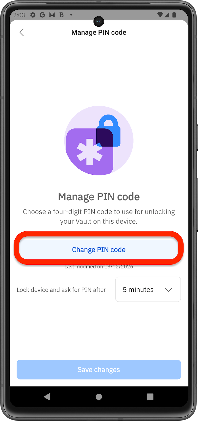 Change PIN code
