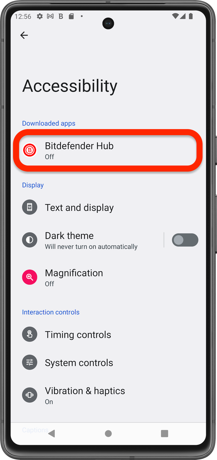 Accessibility > Bitdefender Hub