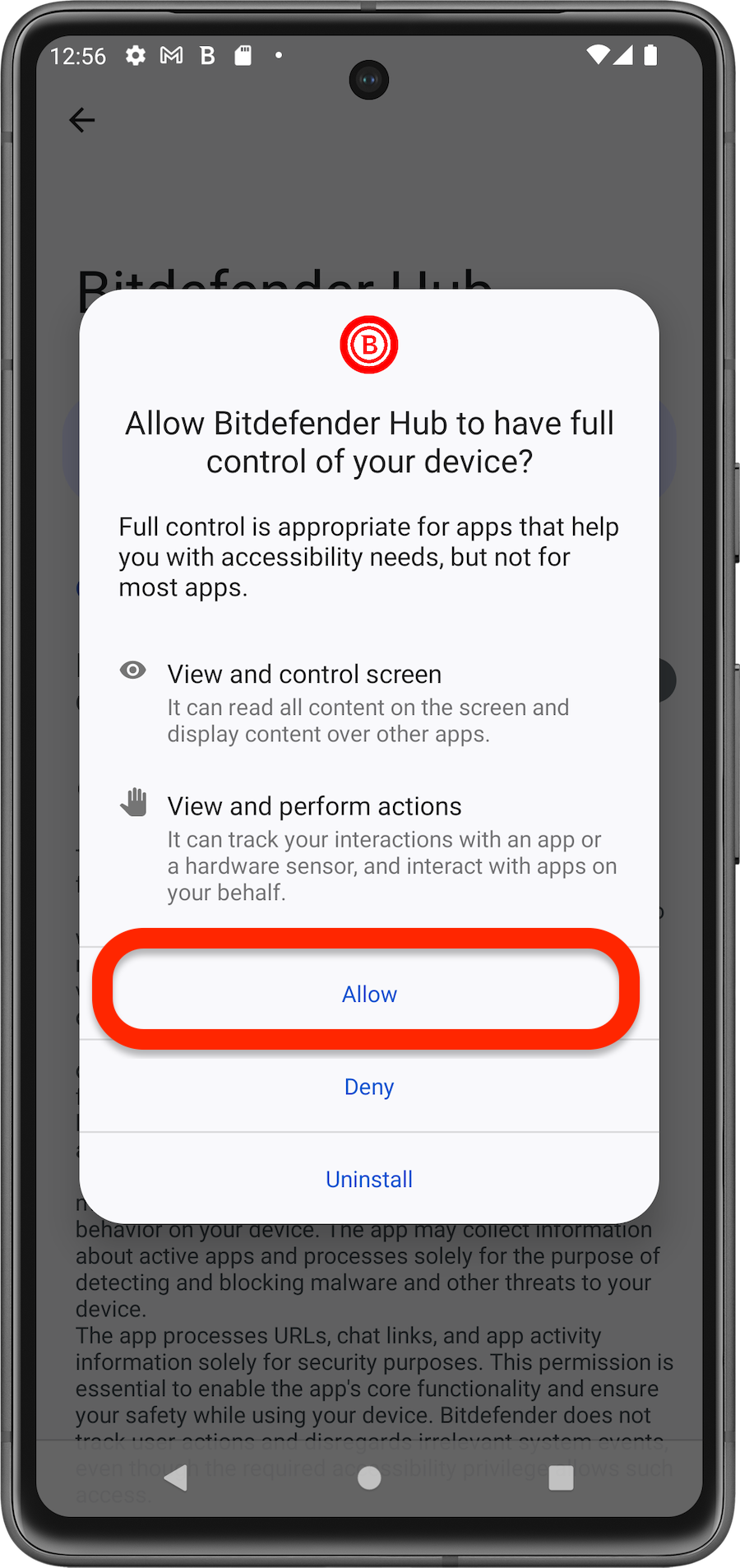 Allow Bitdefender Hub for Android