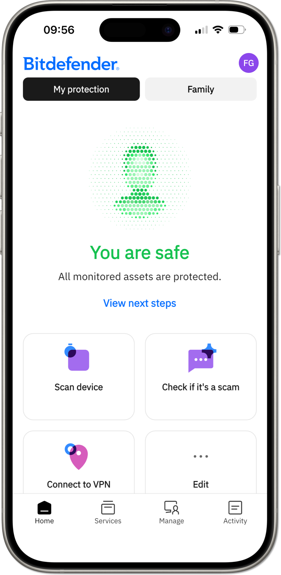 Bitdefender Hub mobile interface