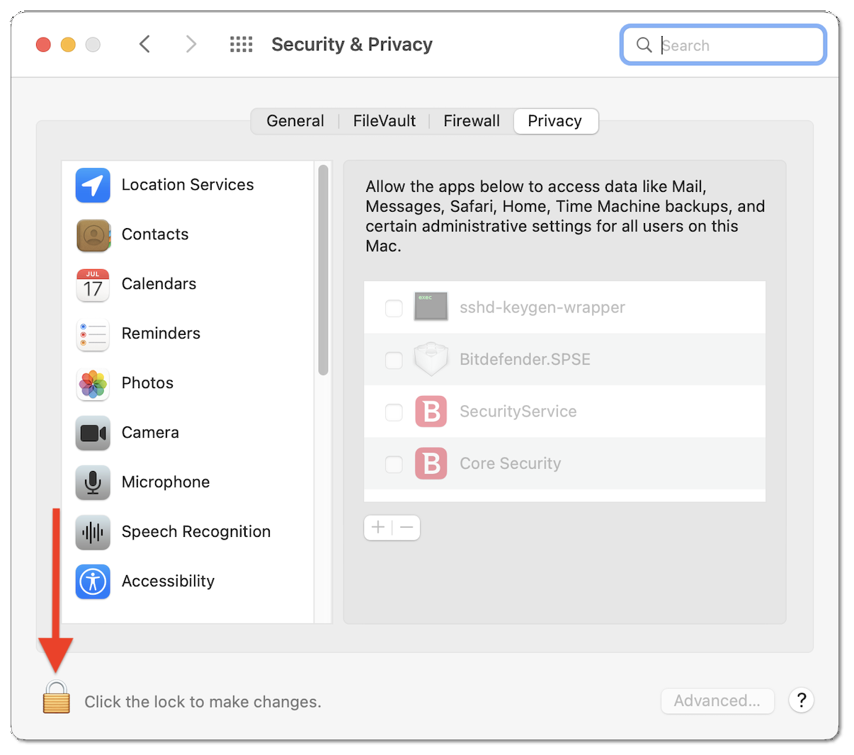 Click the lock to make changes