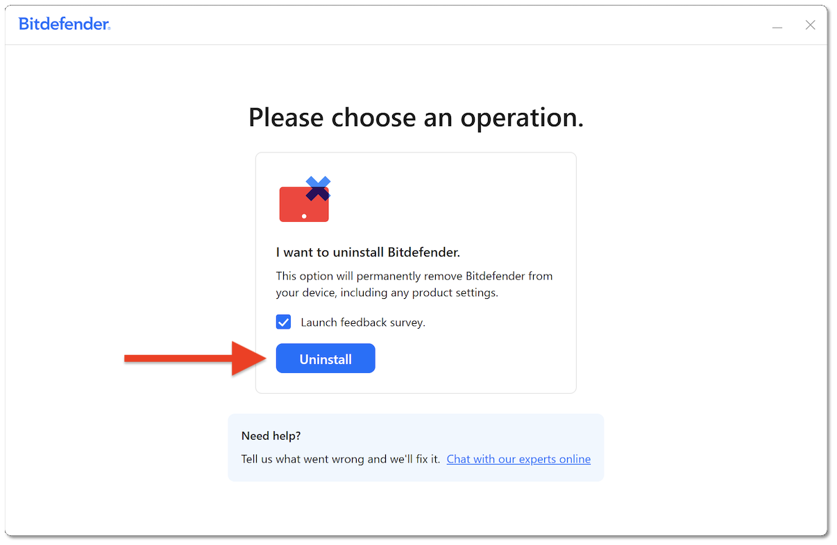 I want to uninstall Bitdefender App for Windows