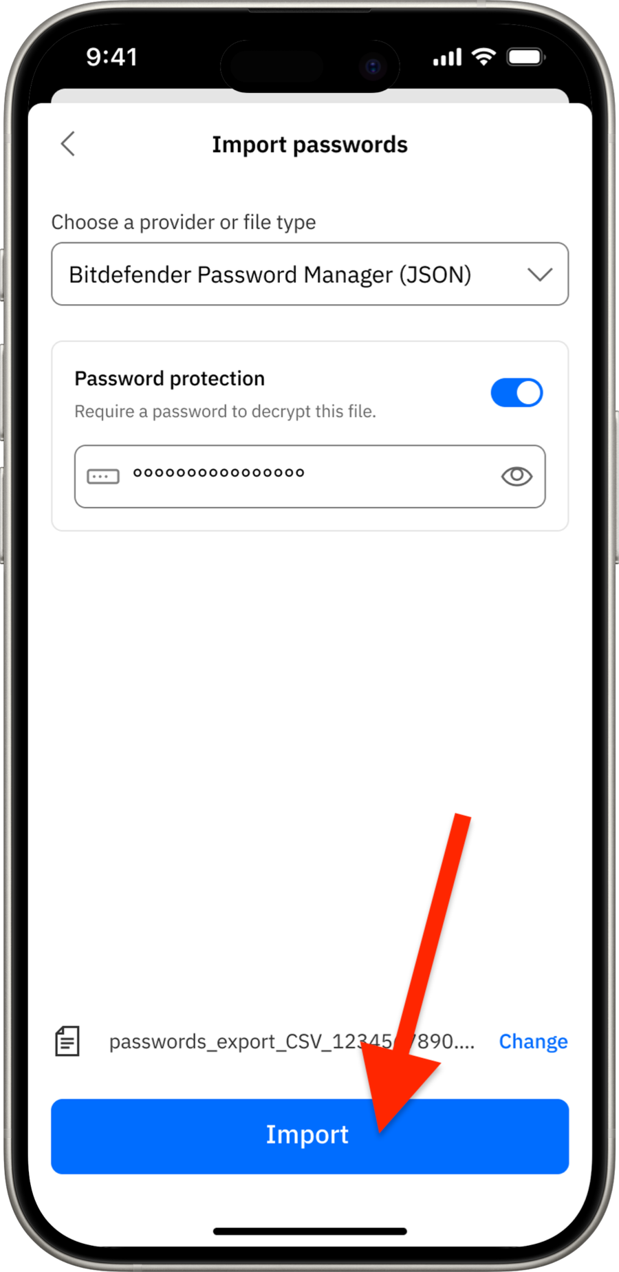 Import passwords into Bitdefender Hub