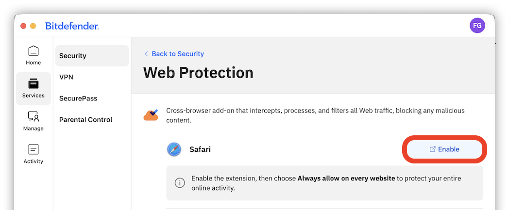 Enable Safari
