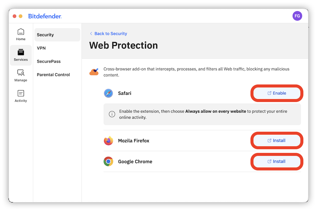 install Web Protection extension