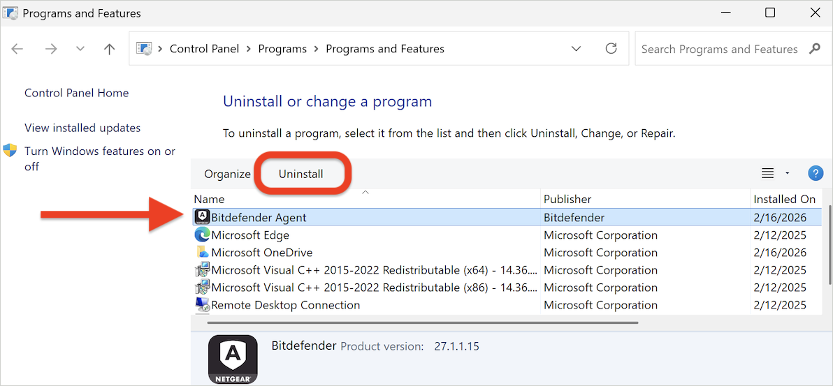 NETGEAR uninstall Bitdefender Agent