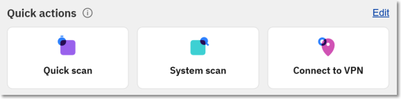 Bitdefender App interface - quick actions