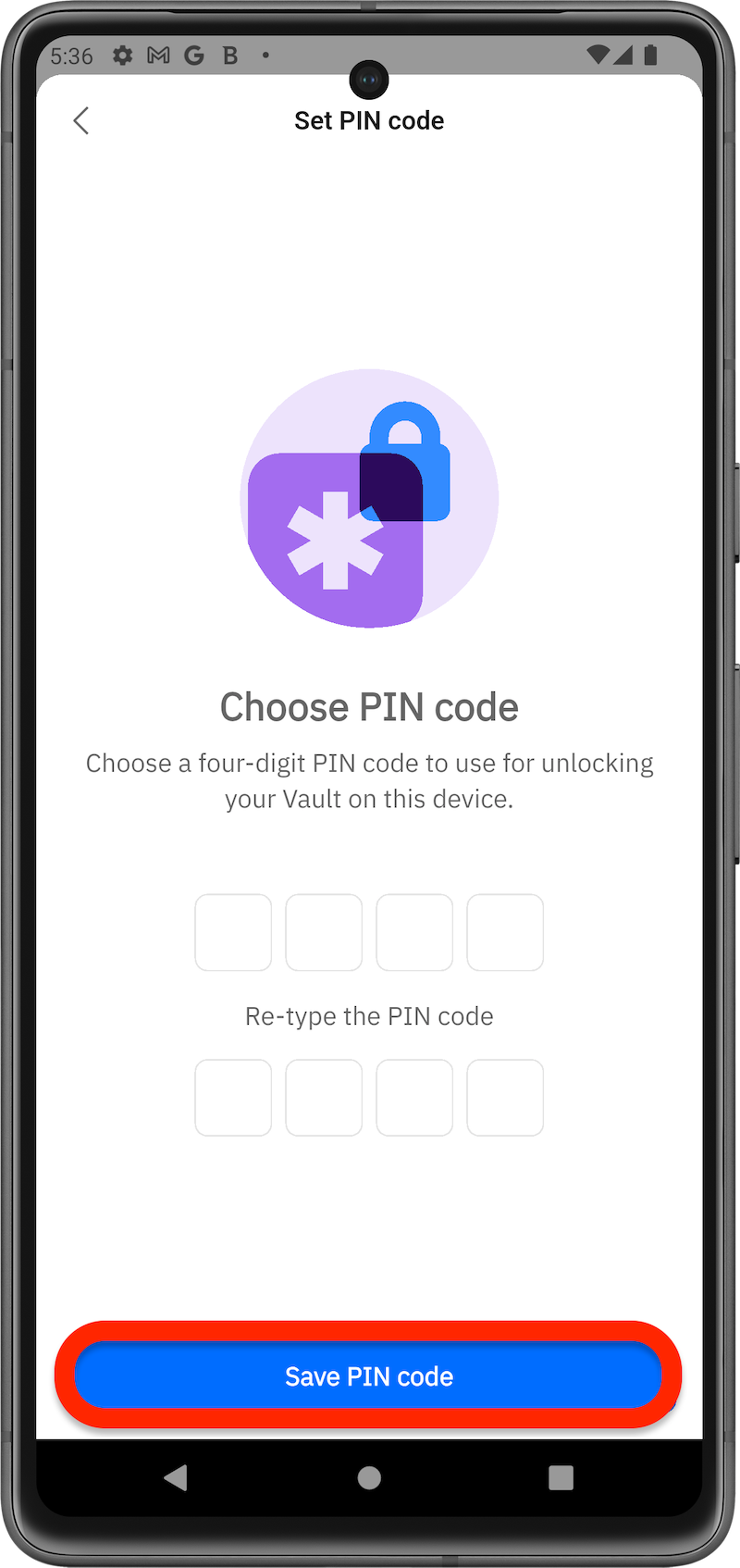 Save PIN code