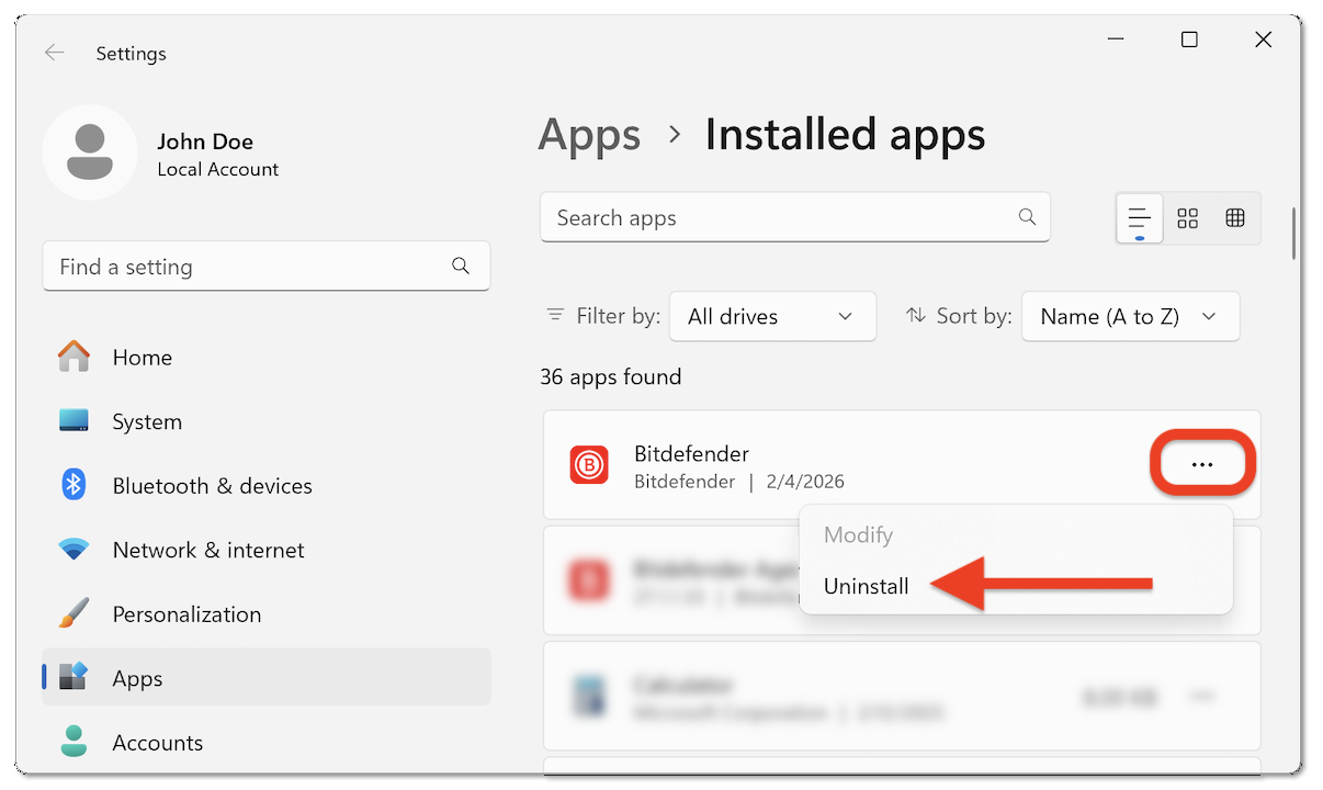 How to uninstall Bitdefender App on Windows