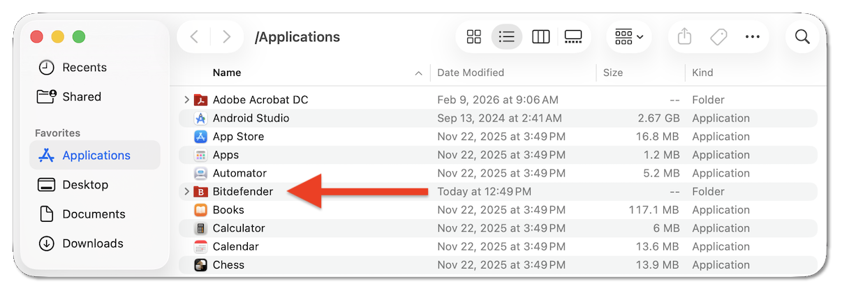 Bitdefender folder