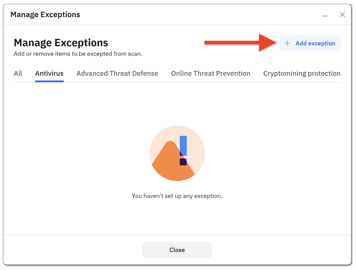 How to add Antivirus exception on Windows