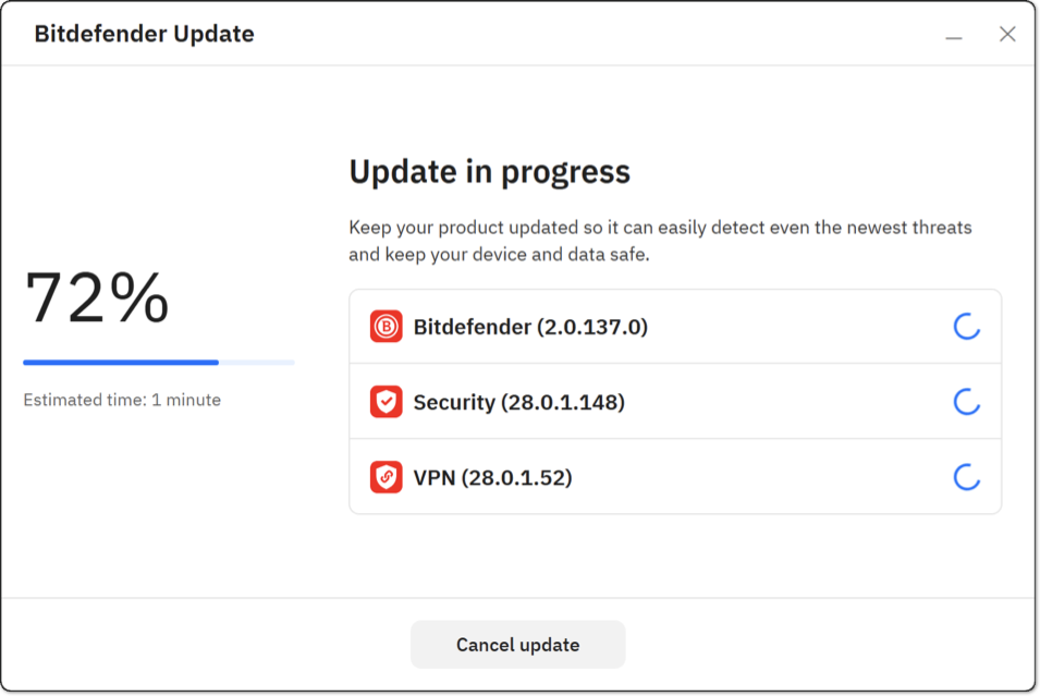 Bitdefender App update in progress