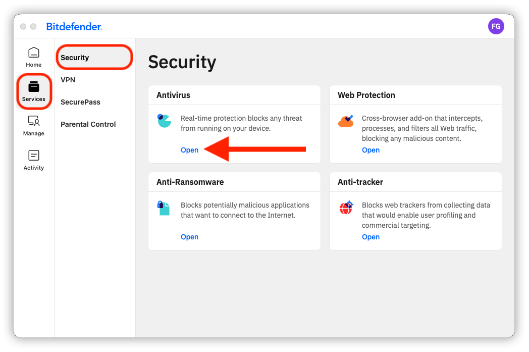 Services > Security > Antivirus