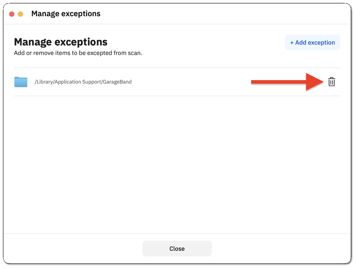 How to delete Antivirus exception on macOS