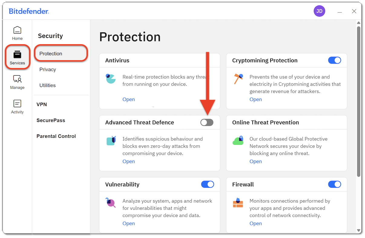 How to turn off Advanced Threat Defense