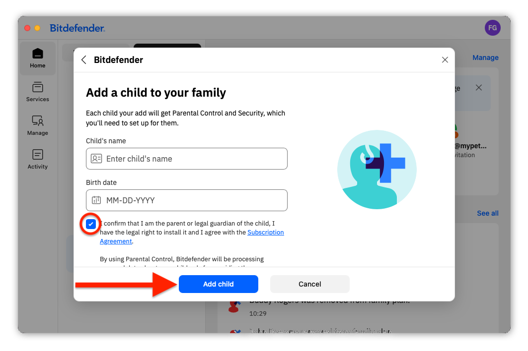 How to add a child member via Bitdefender app