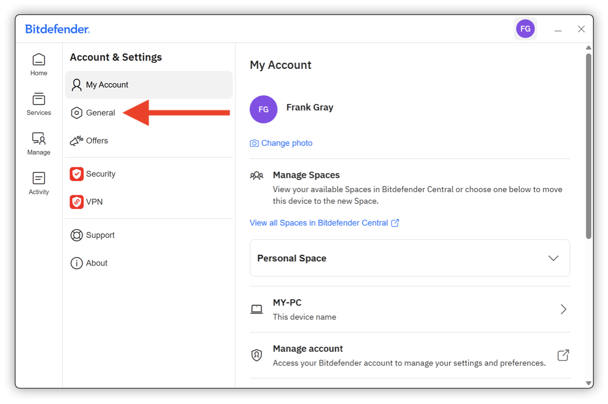 Bitdefender App General settings