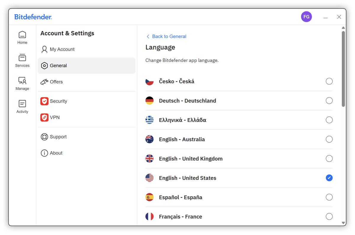 How to change Bitdefender app language