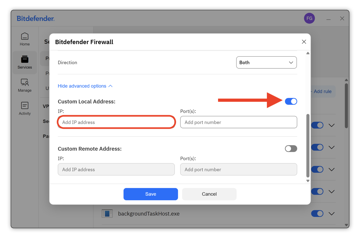 How to add a firewall exception for the IP address
