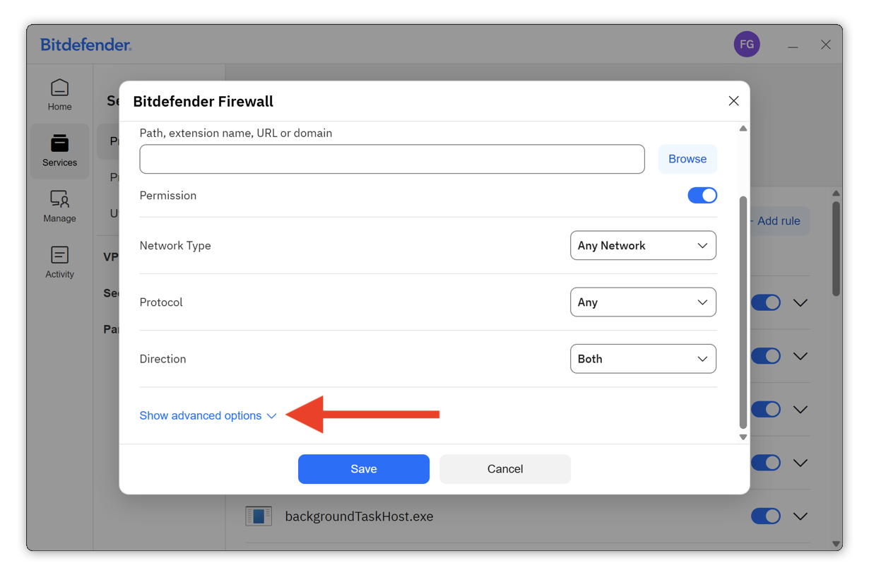 Show advanced options