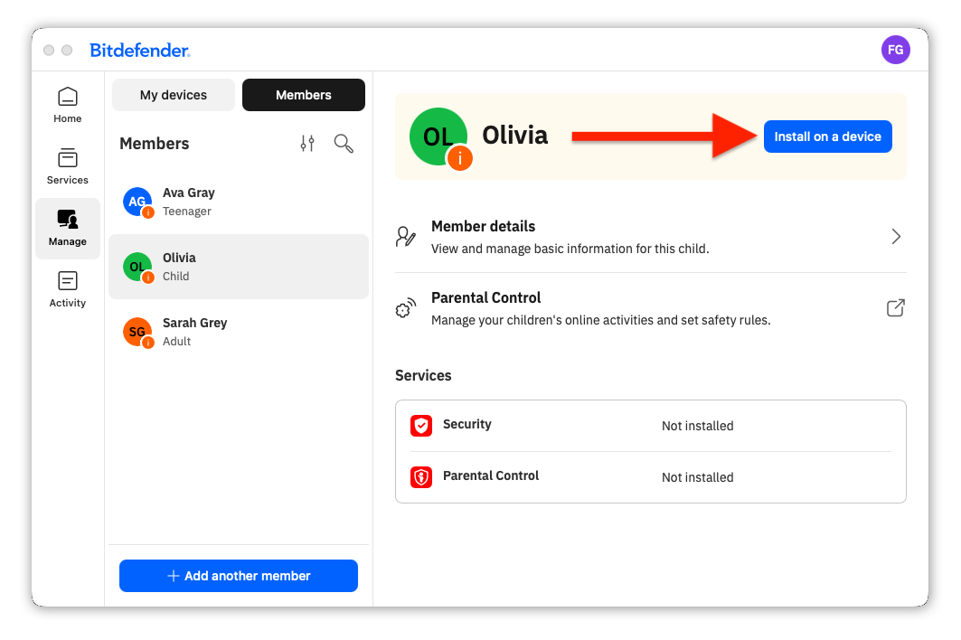 How to protect a child member via Bitdefender app